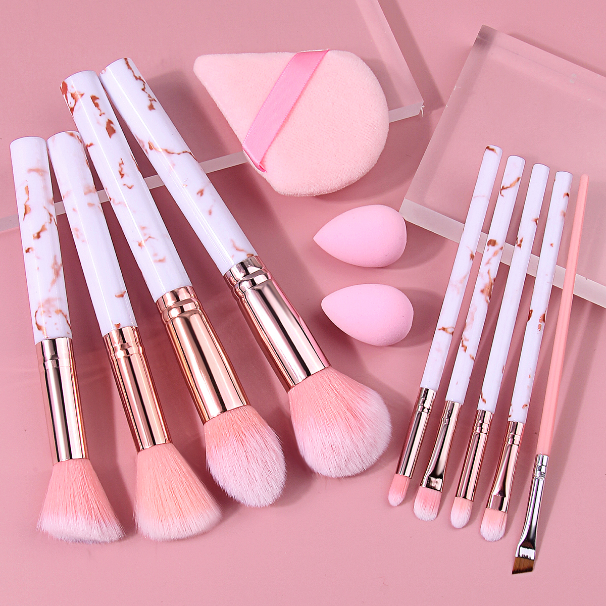 Luxury Skincare And Makeup Brands - Luxury Pink Marble Makeup Brush Kit